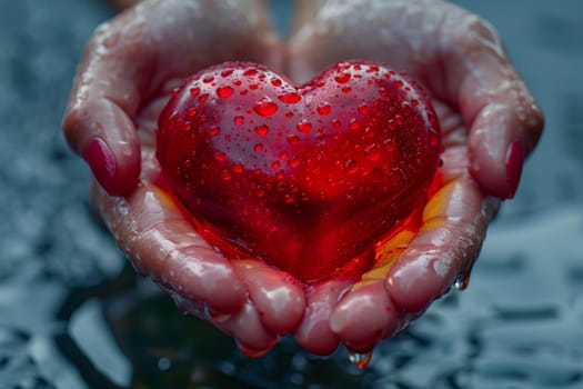 hands holding a red heart, medical insurance for the heart, Organ donation, World Blood Donor Day.