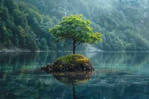 Environment. A young tree growing out of the ground against a background of green nature. World Environment Day.