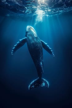 World Oceans Day. A floating whale underwater.