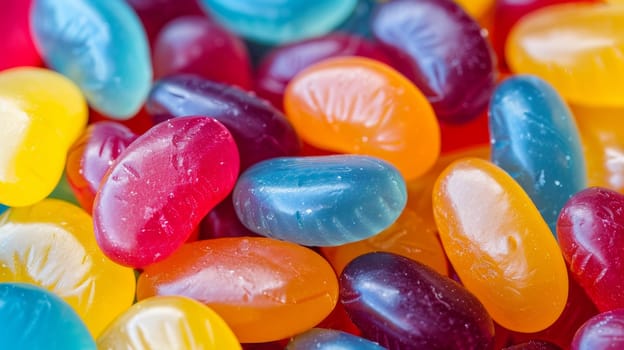 A close up of a pile of jelly beans in various colors