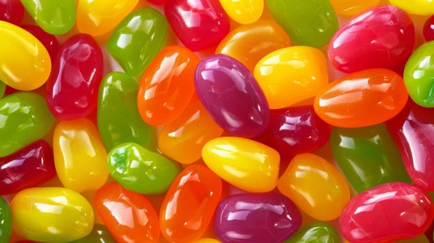 A close up of a pile of jelly beans in various colors