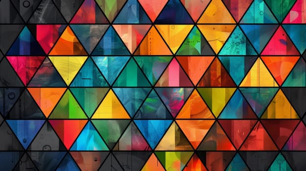 A colorful geometric pattern with a variety of colors and shapes