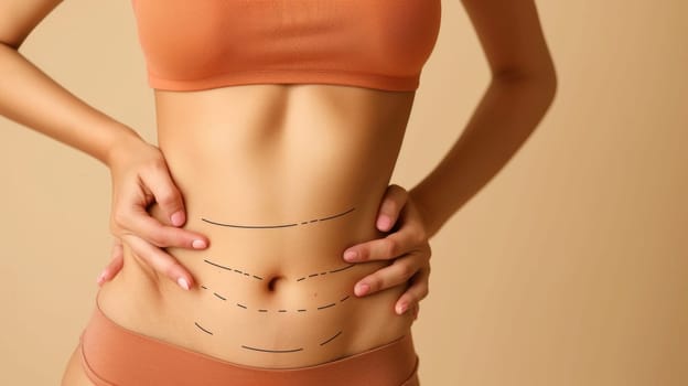 A woman with a stomach that has been marked out