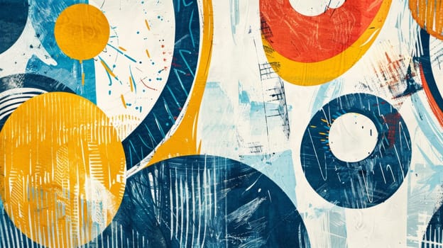 A painting of a colorful abstract design with circles and lines
