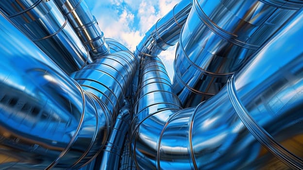 A view of a bunch of pipes that are all shiny