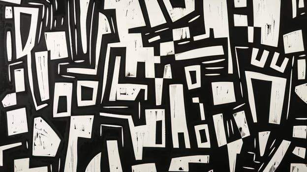 A black and white painting of a bunch of squares