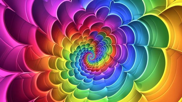 A colorful spiral design with many colors and shapes