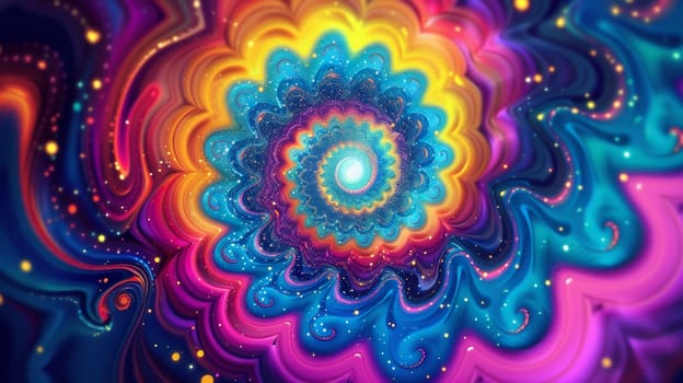A psychedelic swirl of colors and shapes is shown in this image