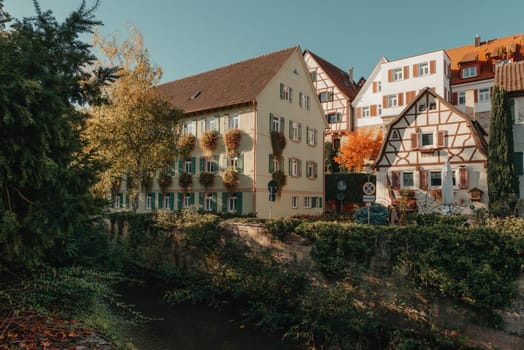 Old national German town house. Old Town is full of colorful and well preserved buildings. Baden-Wurttemberg is a state in southwest Germany bordering France and Switzerland. The Black Forest, known for its evergreen scenery and traditional villages, lies in the mountainous southwest. Stuttgart, the capital, is home to Wilhelma, a royal estate turned zoo and gardens. Porsche and Mercedes-Benz have headquarters and museums there. The 19th-century Hohenzollern Castle sits in the Swabian Alps to the south.