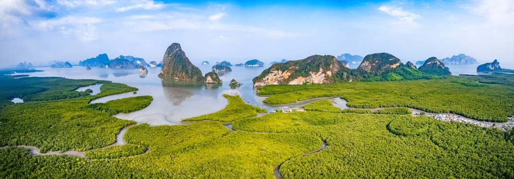 Samet Nangshe viewpoint, view of Koh Phra Wat Noi, in Phang Nga bay, Thailand, south east asia