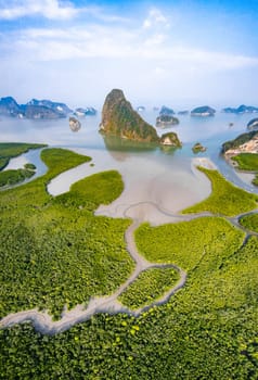 Samet Nangshe viewpoint, view of Koh Phra Wat Noi, in Phang Nga bay, Thailand, south east asia