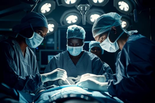 Photo of a Africa male doctor performing surgery in an operating room. Generative AI.
