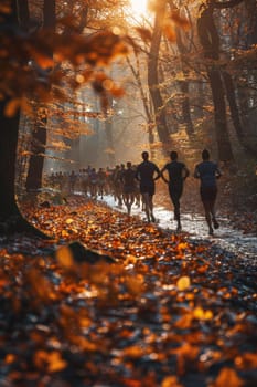 World Running Day. A group of people are running in nature.