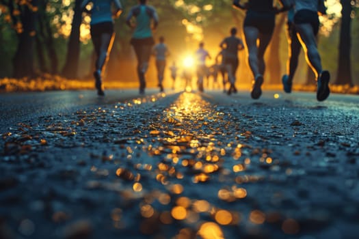 World Running Day. A group of people are running in nature.