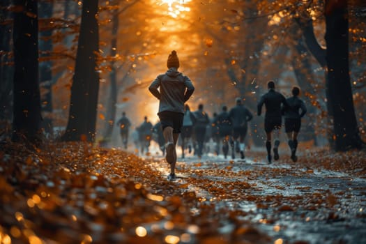 World Running Day. A group of people are running in nature.