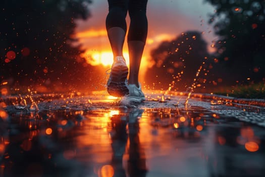 World Running Day. Close-up of running feet in the park.