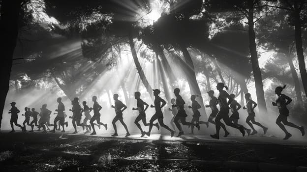 World Running Day. A group of people are running in nature.