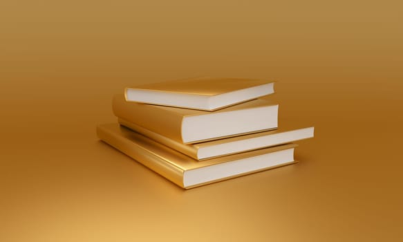 Stacked of books with golden covers on a seamless golden backdrop, perfect for themes of luxury and knowledge. of Back to School, 3D illustration.