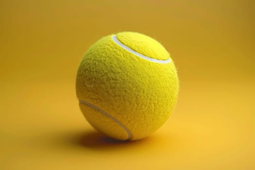 Yellow tennis ball on a yellow background with a shadow.