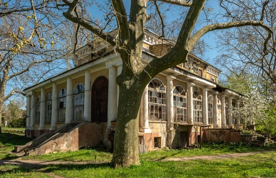 Odessa, Ukraine, 16.04.2024. Old historical building in Odessa Botanical Garden in Ukraine on a sunny spring day