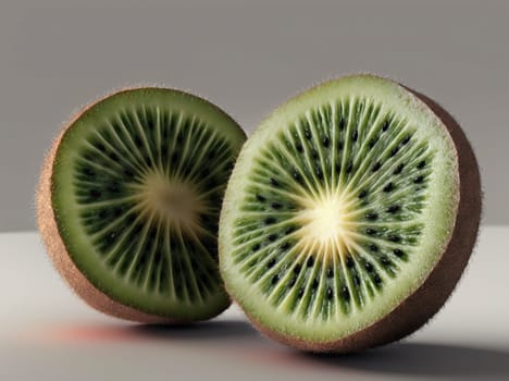 The image is of a green kiwi fruit with slices cut out of it.