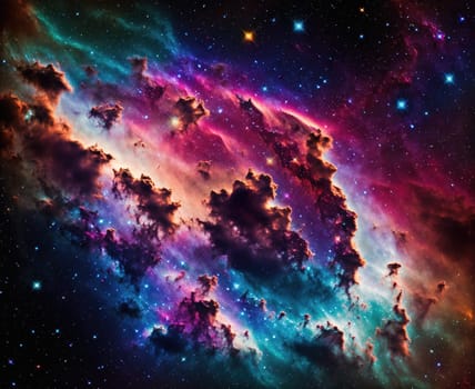 The image is a colorful nebula with swirling clouds of gas and stars in the background.