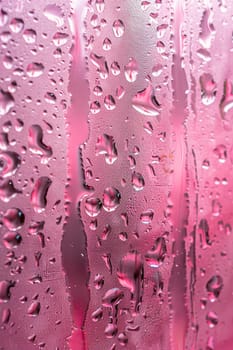 Foggy pink glass with drops and streaks of water. Vertical background for tik tok, instagram, stories.