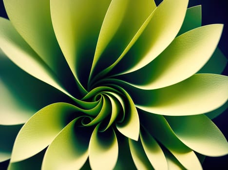 The image is a green and white flower with petals that are curled and twisted in a spiral shape.