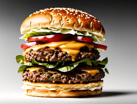 The image is a hamburger with lettuce, tomato, cheese, and a bun.