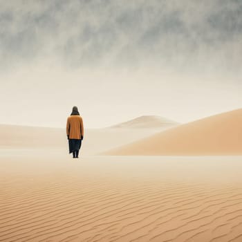 Banner: Man walking in the sand dunes of the Sahara desert, Morocco