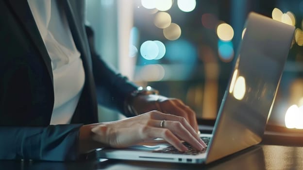 Close up of business woman hands working, typing on keyboard laptop computer keyboard.