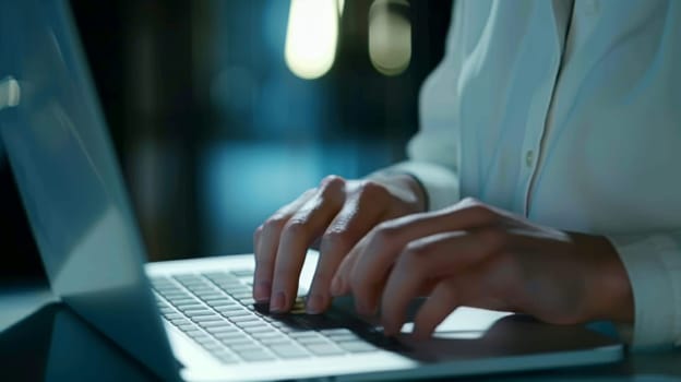 Close up of business woman hands working, typing on keyboard laptop computer keyboard.