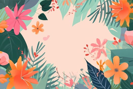 Banner: Summer background with tropical flowers and leaves. Vector illustration. EPS10