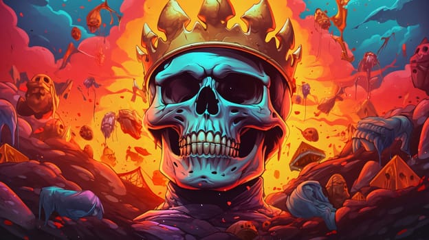 Banner: Skull in a crown. Fantasy background. 3d illustration.