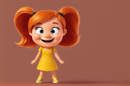 The image is of a cartoon girl wearing a yellow dress and standing with her hands on her hips, smiling at the camera.