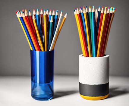 The image is a vase with a colorful bouquet of pencils in it.