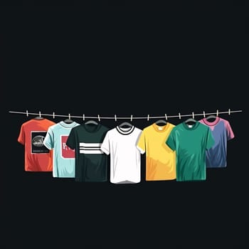 Banner: T-shirts hanging on a clothesline. Vector illustration. Black background.