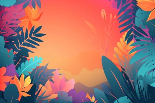 Banner: Tropical leaves background. Vector illustration in flat cartoon style.