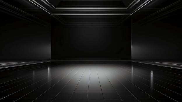 Banner: Black Futuristic Empty Room Interior Background. 3d Render Illustration