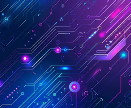 2D flat UI design of blue and purple gradient colored circuits lines background.
