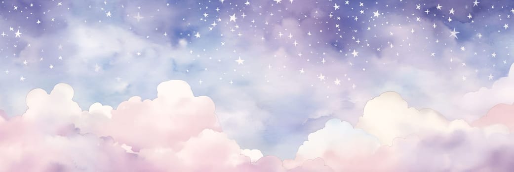 Banner: Sky and clouds background. Sky with clouds and stars. Vector illustration.