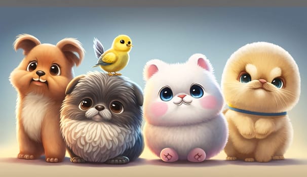 Banner: Group of cute cartoon dogs and cats. 3d render illustration.