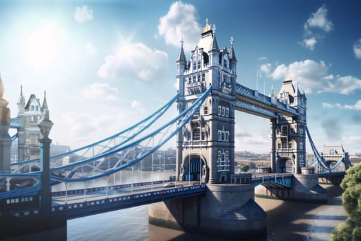 Banner: Tower Bridge in London, UK. Travel and architecture concept.