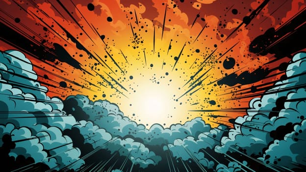 Banner: Comic book explosion background with rays of light. Vector illustration.