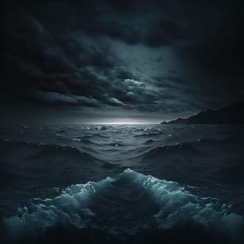 Banner: Dark stormy sea with stormy sky. 3D Rendering