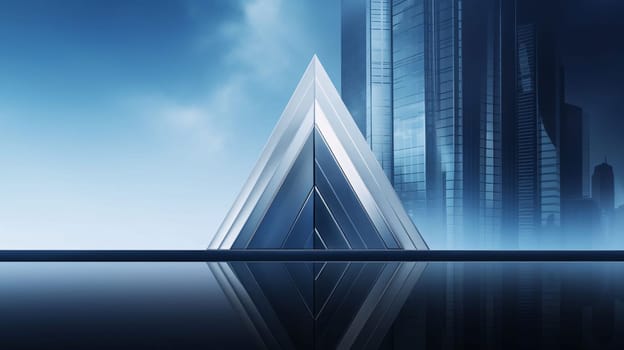 Banner: Abstract background with glass skyscrapers and reflection. 3D rendering