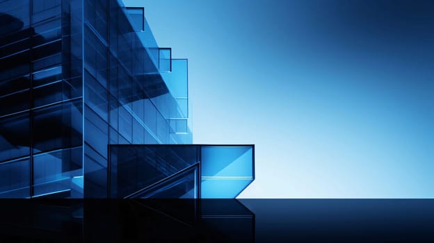 Banner: Abstract modern architecture background, 3d render illustration, blue toned