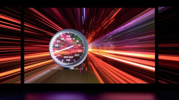 Banner: Speedometer on the road with motion blur background. Abstract illustration.