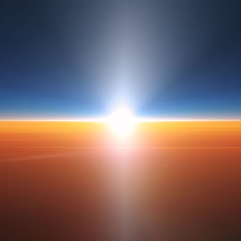 Banner: sunset over the sea, 3d render. Computer generated image