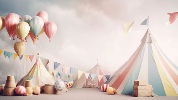 Banner: Composite image of birthday party decorations with balloons and ribbons